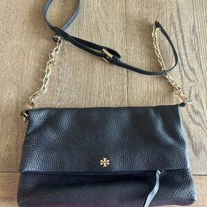 Tory Burch Black leather and Gold Crossbody Bag with Chain Strap